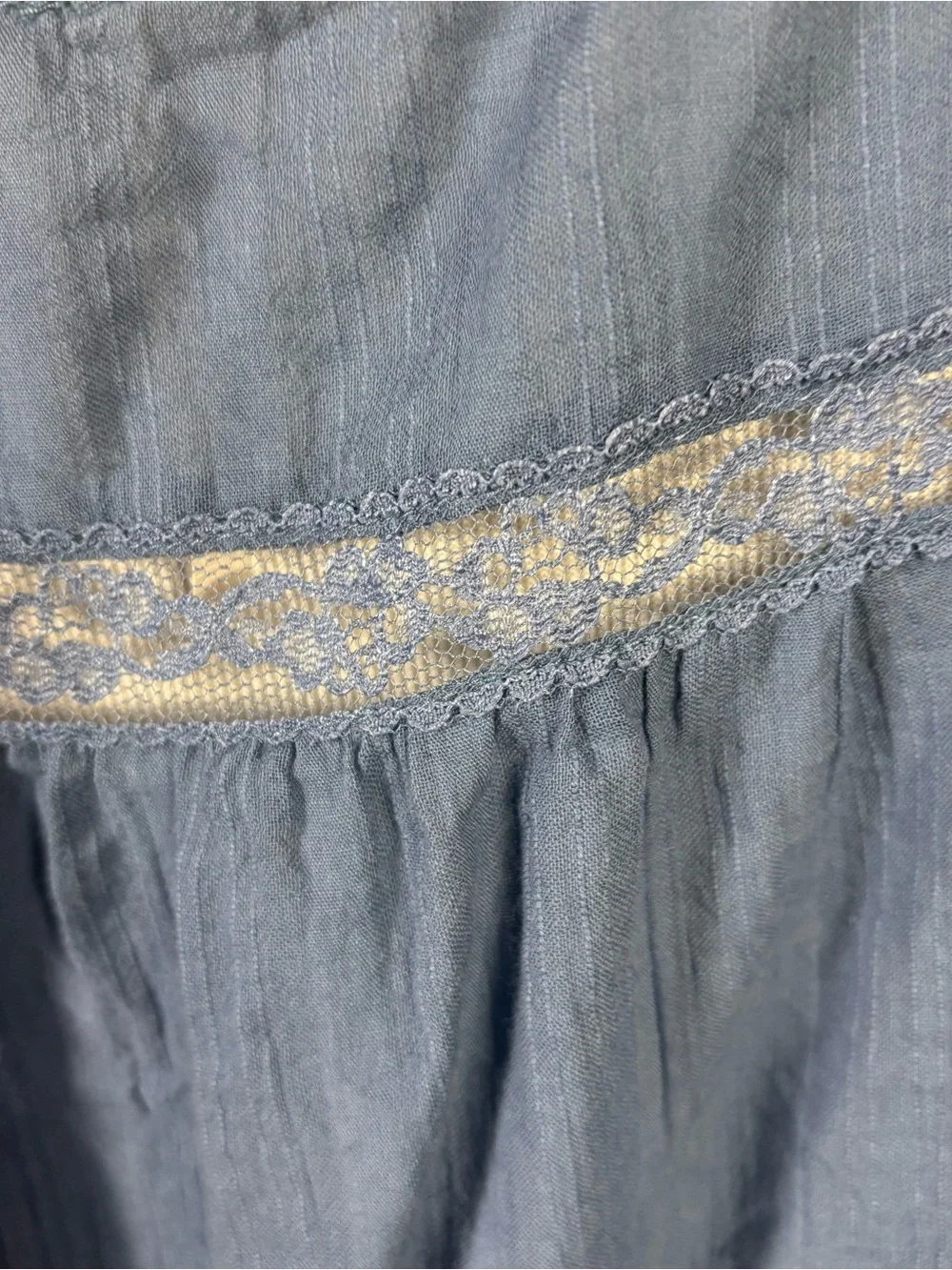 Free People Alana Lace Blue Topaz Cropped Tank Button Up Boho Women's L